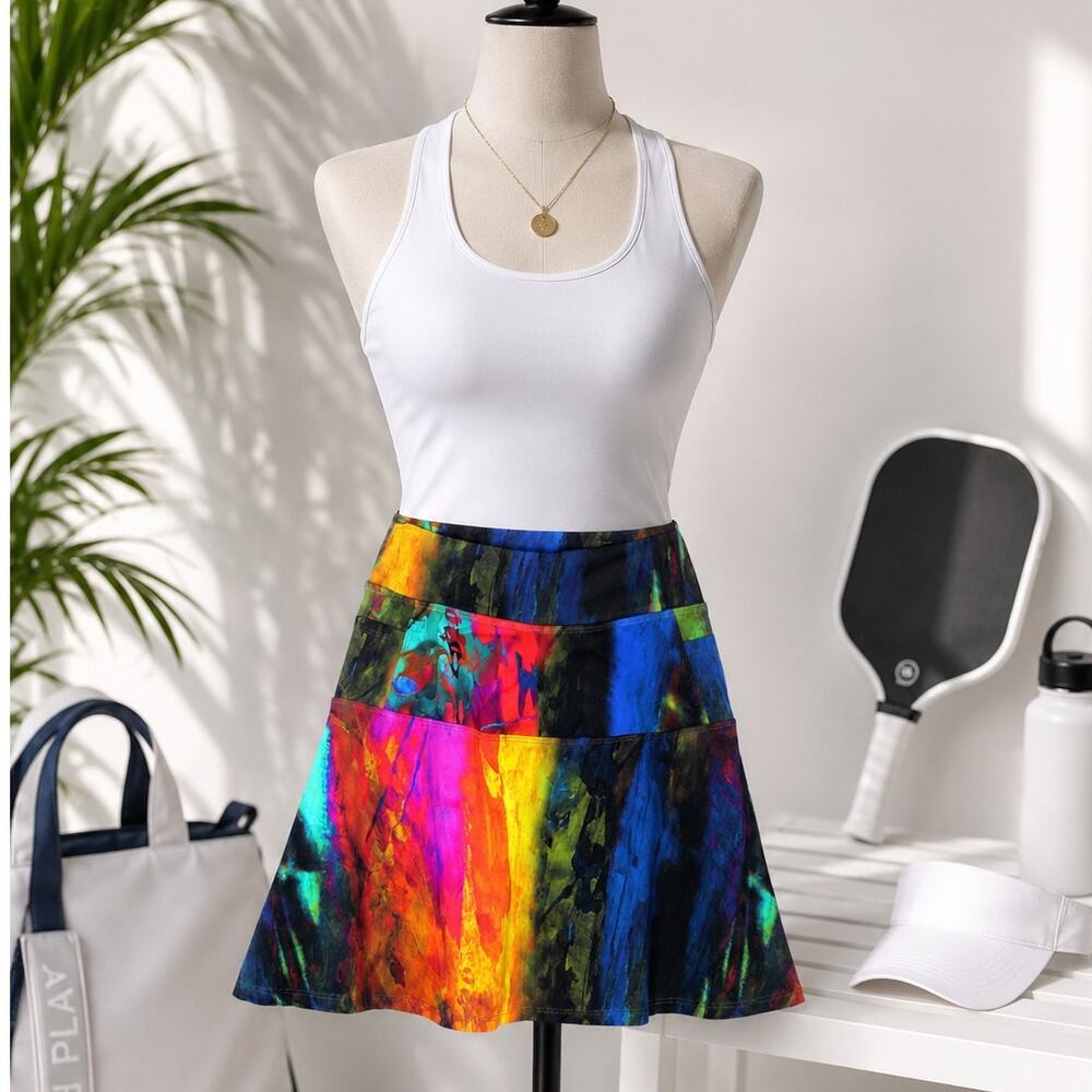 Dona Jo Birdie Skort pied abstract print pockets tennis golf pickleball Small